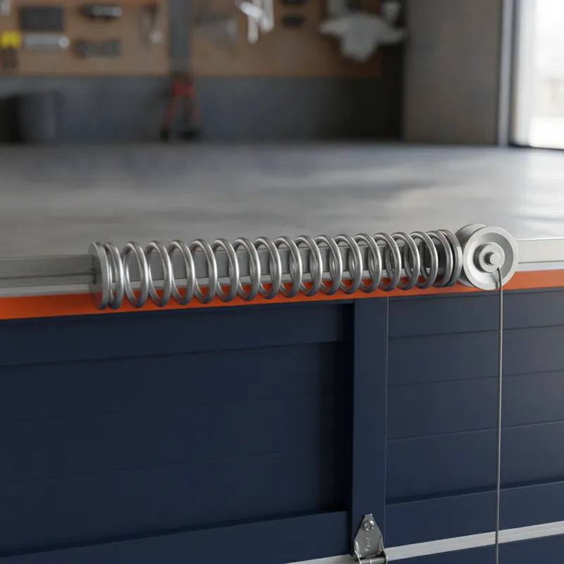 A properly replaced and balanced garage door torsion spring after professional repair in Ocala, FL