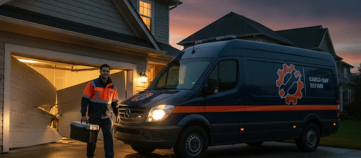Emergency same-day garage door repair technician arriving in Ocala, FL