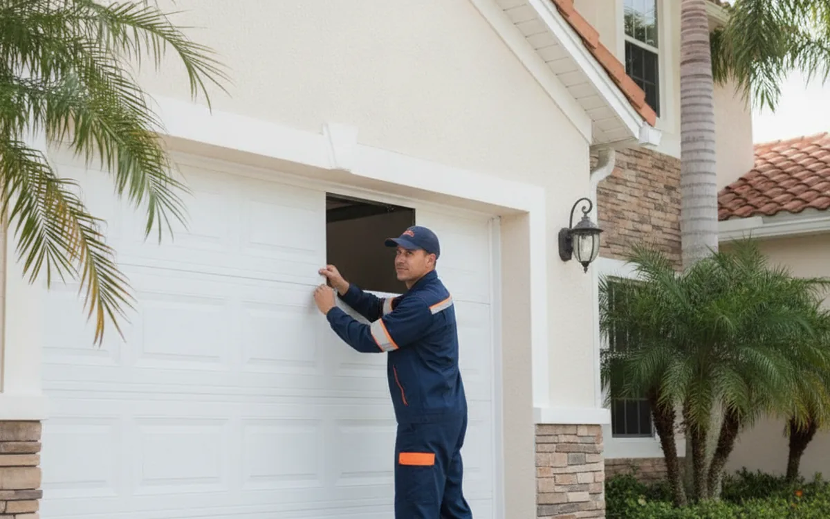 A newly installed garage door built to withstand Ocala, Florida's heat and humidity